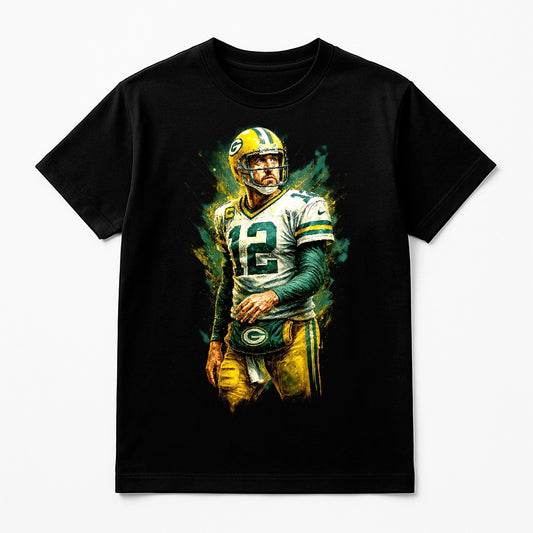 Halftone Lab - Green Bay Packers Aaron Rodgers NFL030 - Black Tee