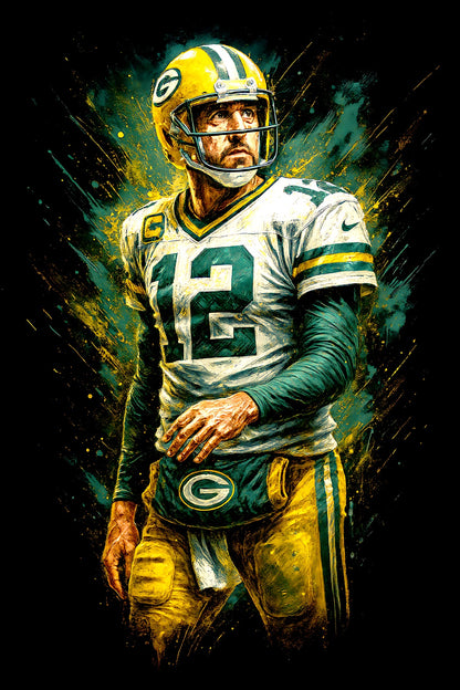 Halftone Lab - Green Bay Packers Aaron Rodgers NFL030 - Black Tee