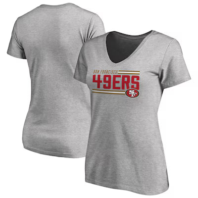 San Francisco 49ers Women's Iconic Collection On Side Stripe V-Neck T-Shirt - Ash