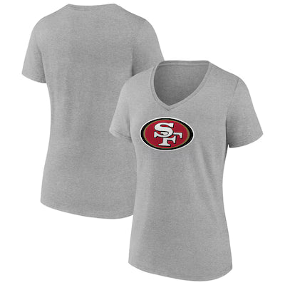 San Francisco 49ers Women's Primary Logo V-Neck T-Shirt -Gray
