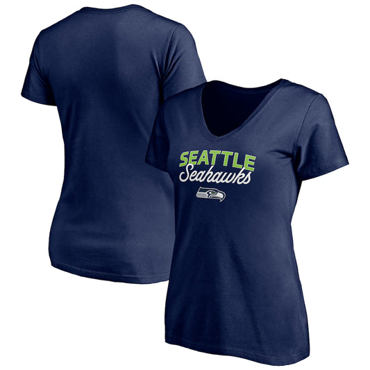 Seattle Seahawks Women's Depth Chart V-Neck T-Shirt - College Navy