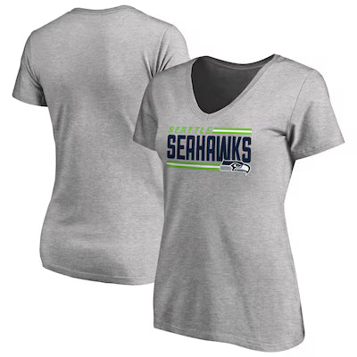 Seattle Seahawks Women's Iconic Collection On Side Stripe V-Neck T-Shirt - Heather Gray