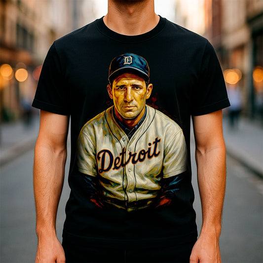Halftone Lab - MLB Legends Detroit Tigers Hank Greenberg 03 - Black Tee