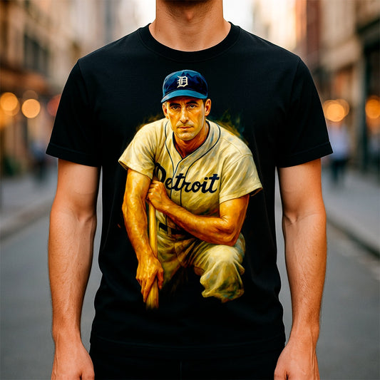 Halftone Lab - MLB Legends Detroit Tigers Hank Greenberg 04 - Black Tee