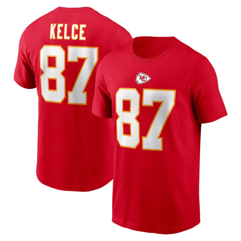 Travis Kelce Kansas City Chiefs Player Name & Number T-Shirt - Red