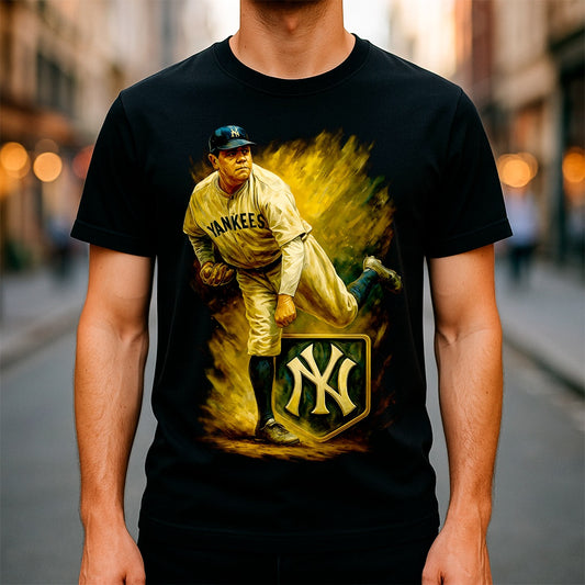 Halftone Lab - MLB Legends New York Yankees Babe Ruth 04 - Black Tee