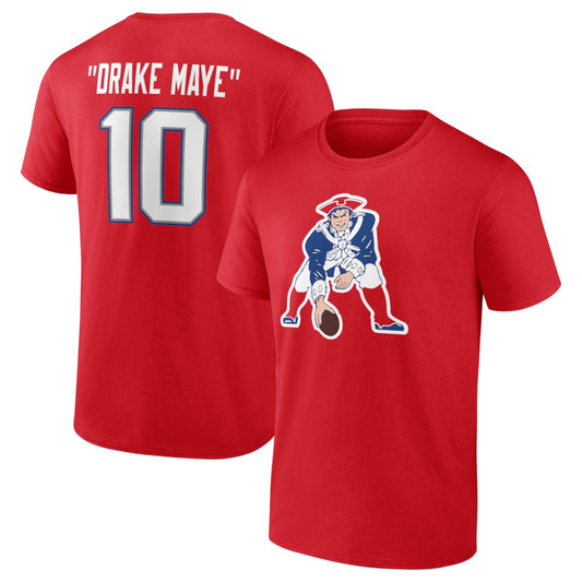 Drake Maye "Nickname" New England Patriots Name & Number T-Shirt - Red