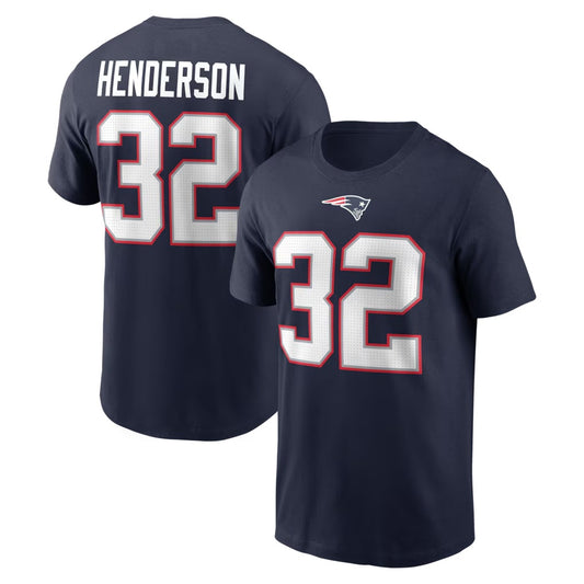 TreVeyon Henderson New England Patriots Icon Name & Number T-Shirt - Navy Blue