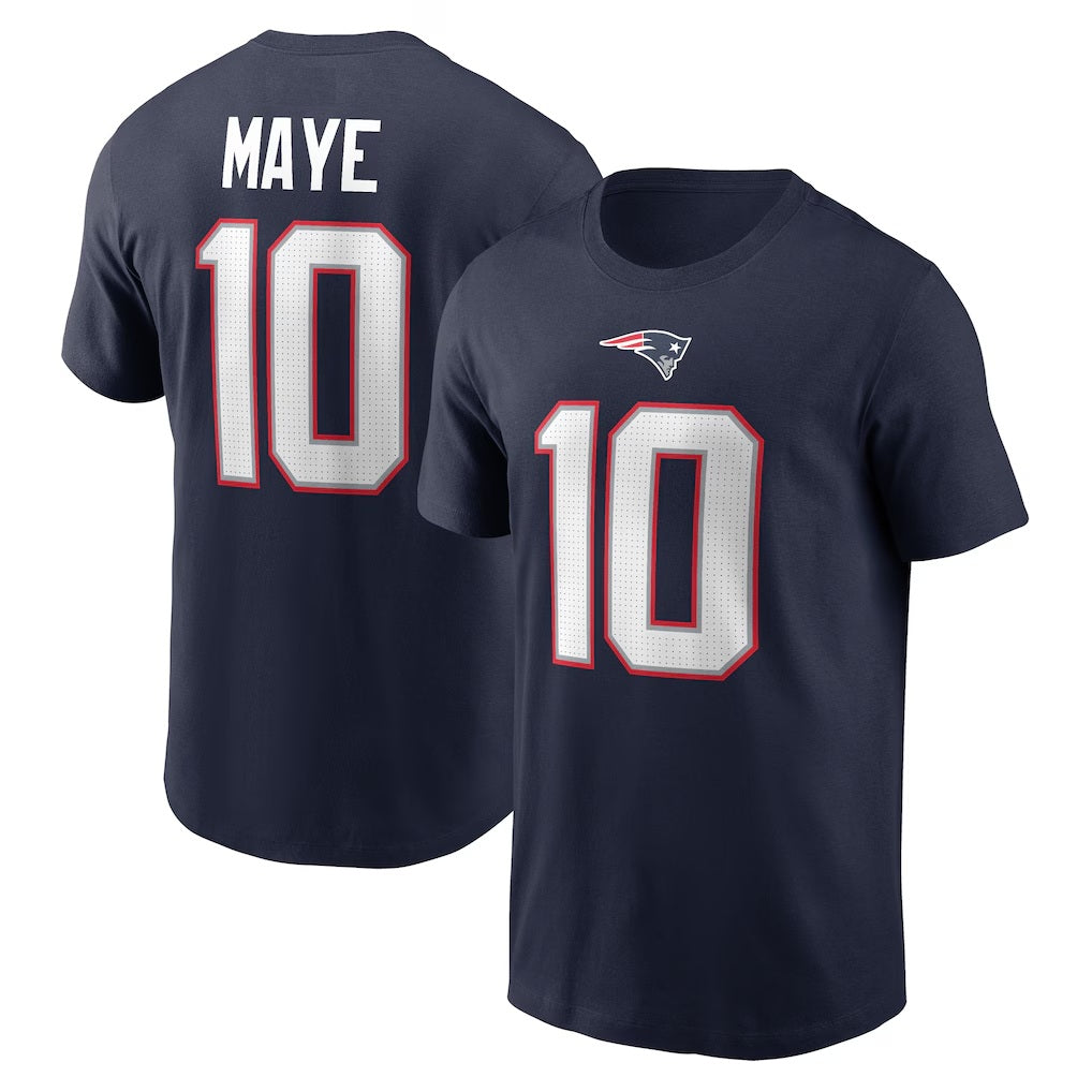 Drake Maye New England Patriots Icon Name & Number T-Shirt - Navy Blue