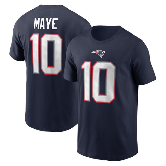 Drake Maye New England Patriots Icon Name & Number T-Shirt - Navy Blue