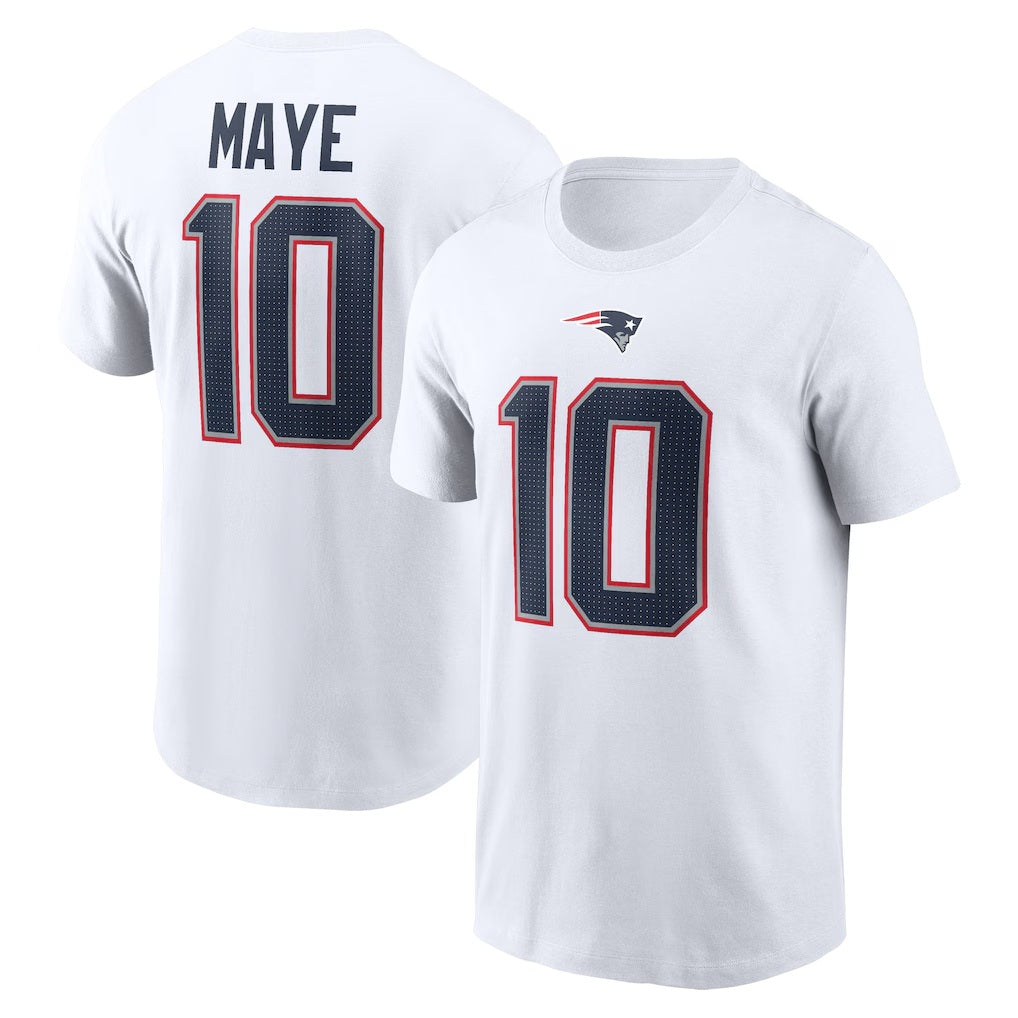 Drake Maye New England Patriots Icon Player Name & Number T-Shirt - White