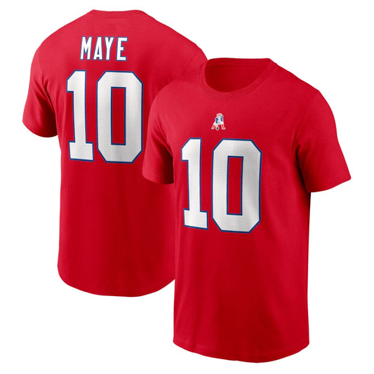 Drake Maye New England Patriots Icon Name & Number T-Shirt - Red