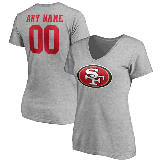 San Franciso 49ers Women's Team Custom V-Neck T-Shirt - Grey