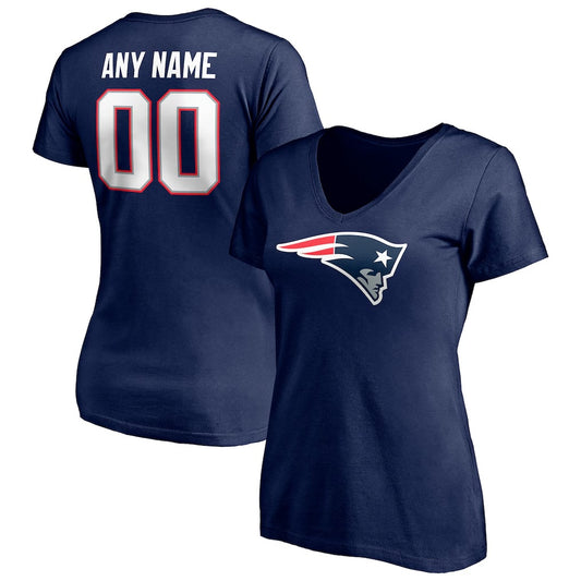 New England Patriots Women's Team Custom V-Neck T-Shirt - Navy