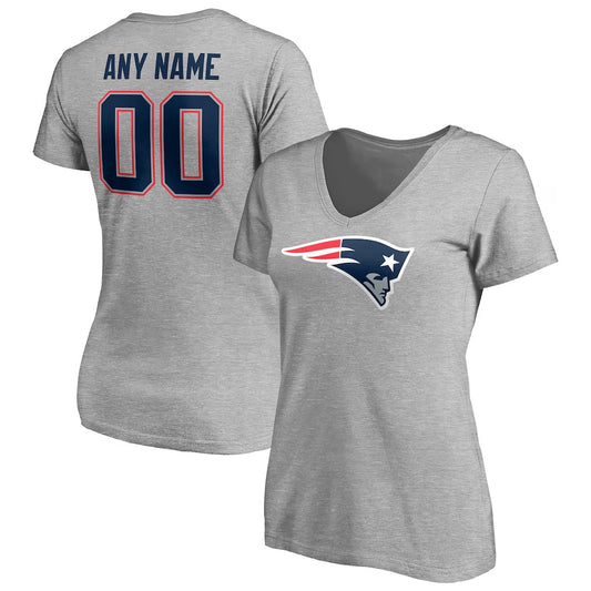 New England Patriots Women's Team Custom V-Neck T-Shirt - Grey