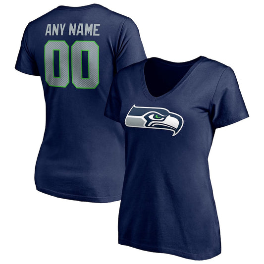 Seattle Seahawks Women's Team Custom V-Neck T-Shirt - Navy (Copy)