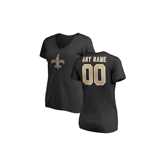 T-SHIRT NFL SAINTS NEXT LEVEL WOMEN BIG LOGO NAME AND NUMBER - BLACK