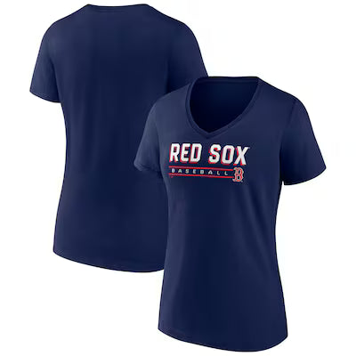 Boston Red Sox Women's Onside Stripe V-Neck T-Shirt - Navy